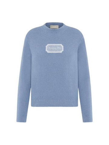 Couture Embroidered Cashmere Jersey Knit Top Blue - DIOR - BALAAN 1