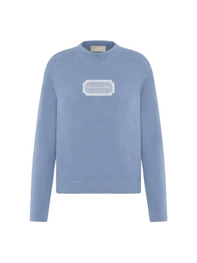 Couture Embroidered Cashmere Jersey Knit Top Blue - DIOR - BALAAN 1