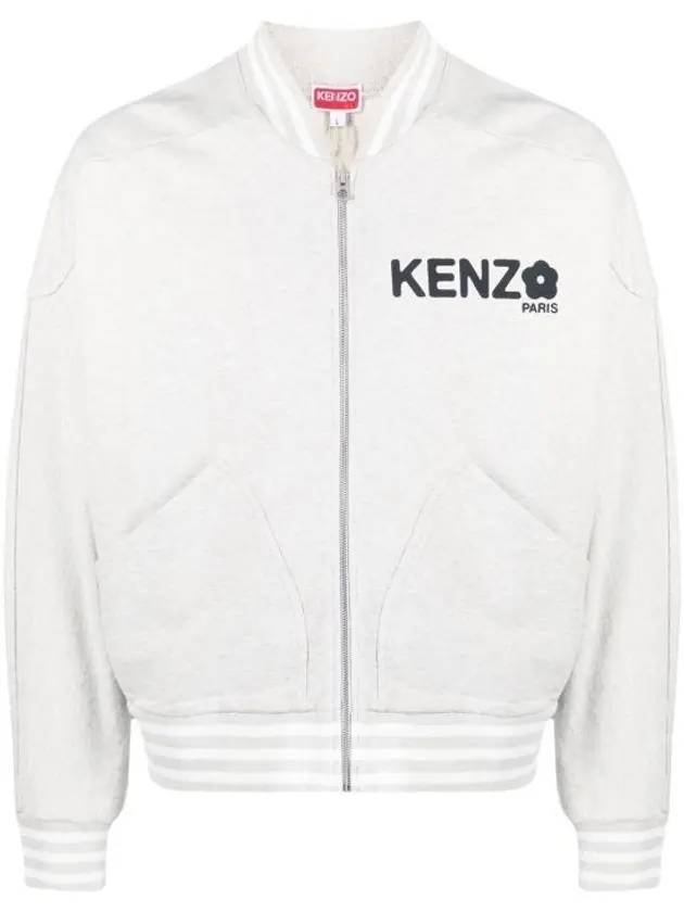 Logo Print Cotton Bomber Jacket Grey - KENZO - BALAAN 1