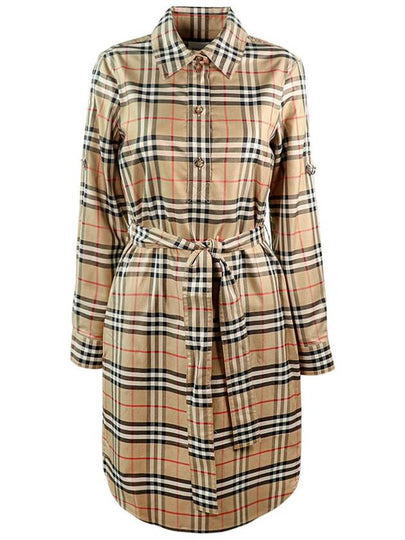 Belted Check Midi Shirt Dress Beige - BURBERRY - BALAAN 2