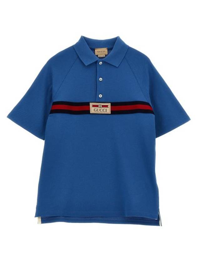 Kids Logo Label Cotton Polo Shirt Blue - GUCCI - BALAAN 1