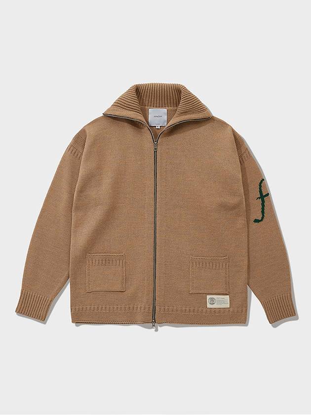 F Logo Wool Zip-Up Cardigan Beige - FFEFF STUDIO - BALAAN 2