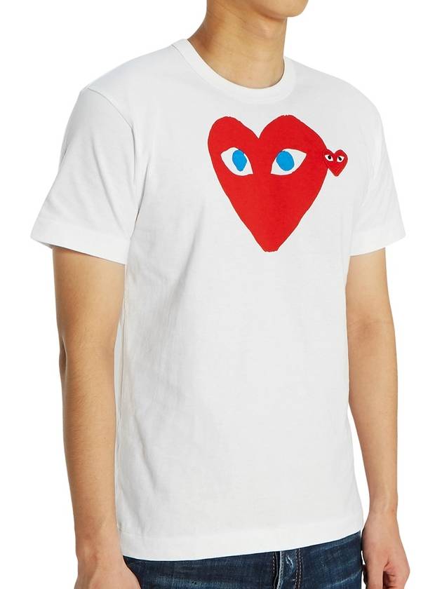 Play Men's Double Blue Eyes Heart Red Wappen Short Sleeve T-Shirt White - COMME DES GARCONS - BALAAN 4