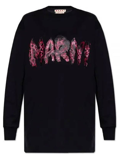 Logo Print Cotton Long Sleeve T-Shirt Black - MARNI - BALAAN 2