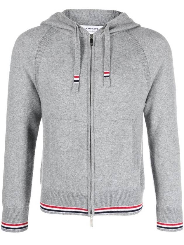 Cashmere Knit Zip Up Hoodie Grey - THOM BROWNE - BALAAN 1