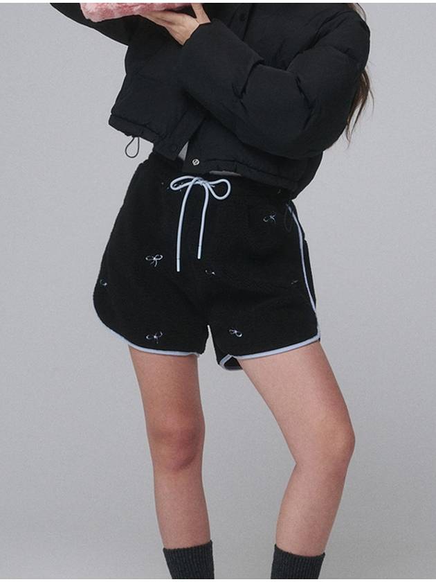 Ribbon Pointed Fleece Short pants Black - OPENING SUNSHINE - BALAAN 3