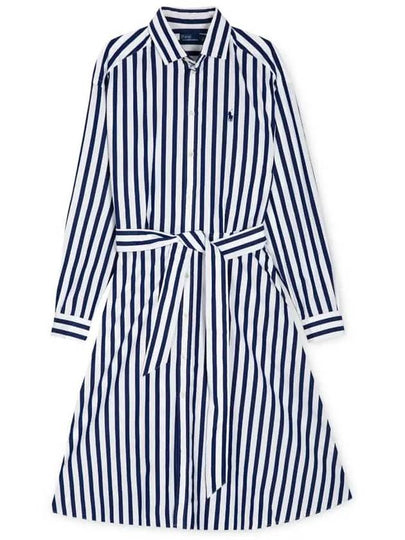 Striped Poplin Shirt Midi Dress Navy White - POLO RALPH LAUREN - BALAAN 2