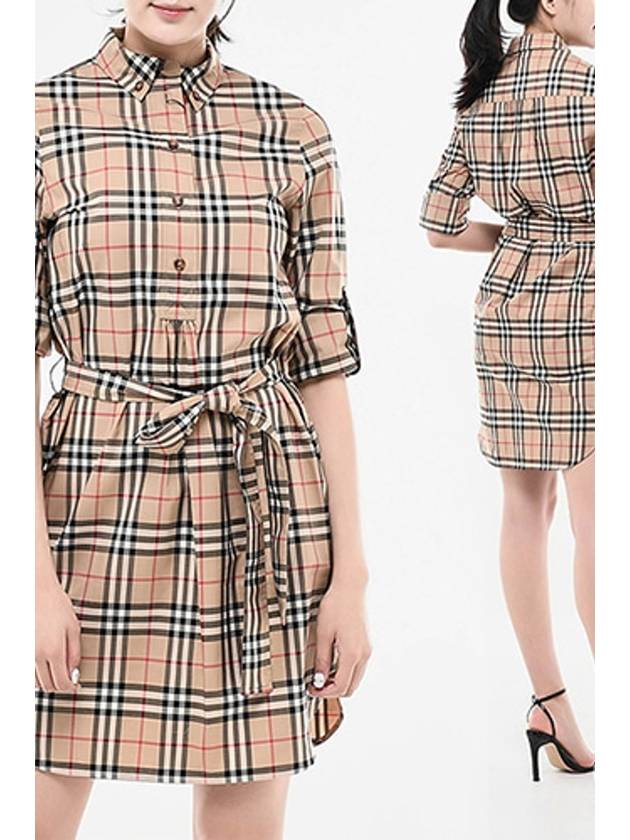 Vintage Check Stretch Cotton Tie-Waist Shirt Dress Beige - BURBERRY - BALAAN 3