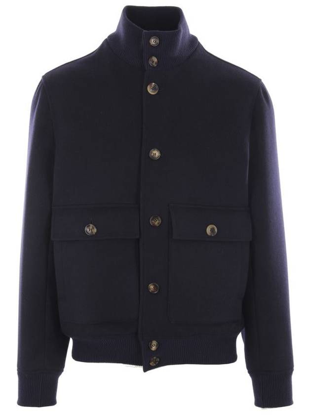 High Neck Wool Jacket Navy - BRUNELLO CUCINELLI - BALAAN 3