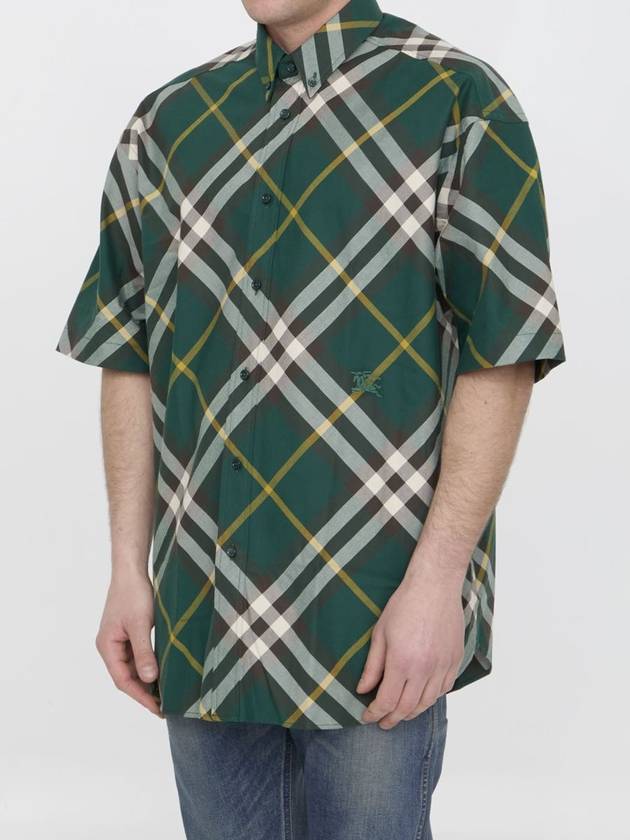 Embroidered Logo Plaid Short-Sleeve Shirt Green - BURBERRY - BALAAN 3