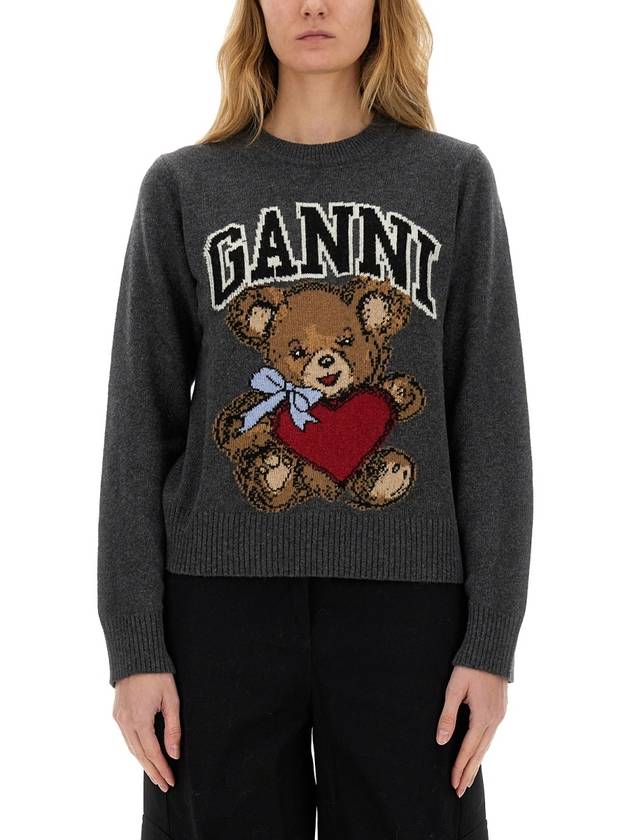 Graphic Bear Knit Top Grey - GANNI - BALAAN 2