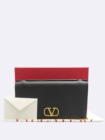 1W2P0W42 Black Leather Stampa Alce V Logo Chain Wallet and Crossbag - VALENTINO - BALAAN 1