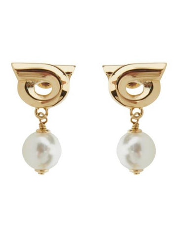 Gancini Pearl Drop Earrings Gold - SALVATORE FERRAGAMO - BALAAN 1