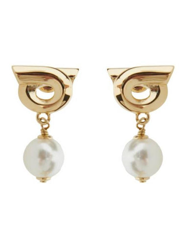 Gancini Pearl Drop Earrings Gold - SALVATORE FERRAGAMO - BALAAN 1