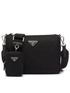 Triangle Logo Re-Nylon Saffiano Leather Shoulder Bag Black - PRADA - BALAAN 2