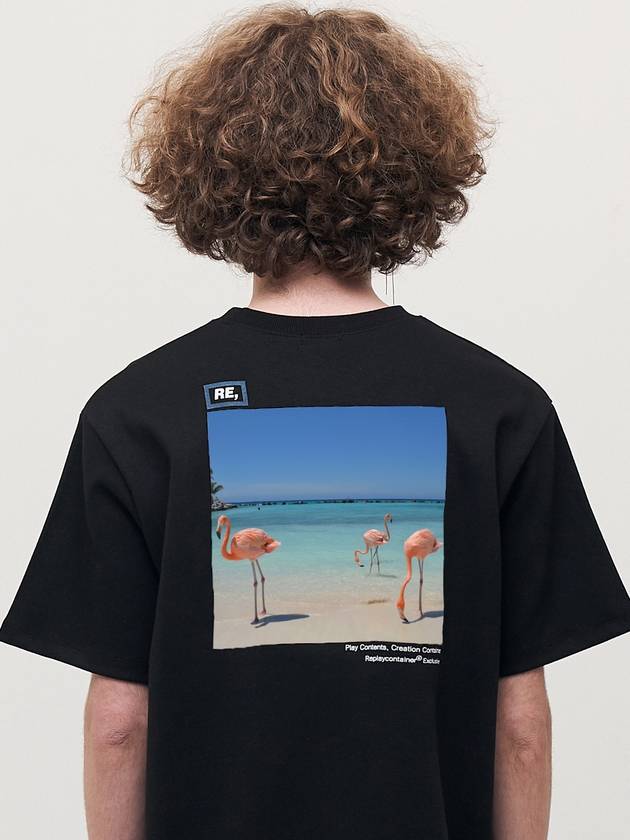 RE Square Campaign Flamingo Short Sleeve T-Shirt Black - REPLAYCONTAINER - BALAAN 2