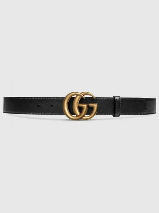 Men's GG Marmont Double G Buckle Gold Hardware Leather Belt Black - GUCCI - BALAAN 2