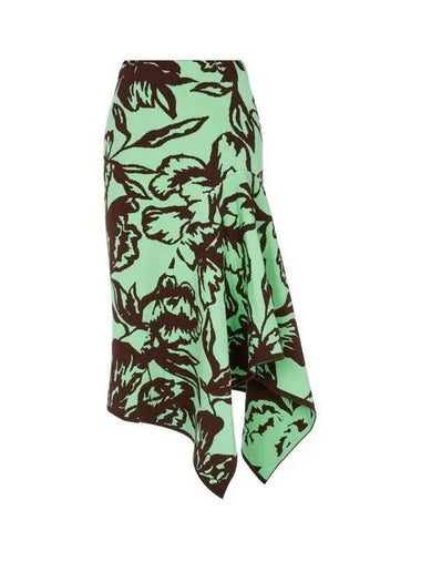 Women's Unbalanced Floral Skirt Light Green 271923 - DRIES VAN NOTEN - BALAAN 1