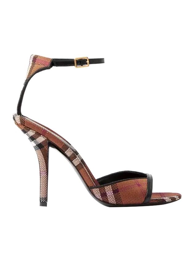 Checked Stiletto Sandal Heels Dark Birch Brown - BURBERRY - BALAAN.