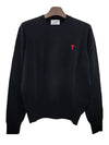 Heart Embroidered Logo Crew Neck Knit Top Black - AMI - BALAAN 3