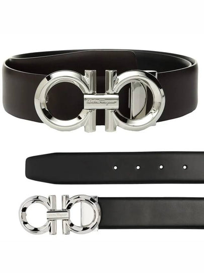 Gancini Buckle Reversible Leather Belt Black - SALVATORE FERRAGAMO - BALAAN 2