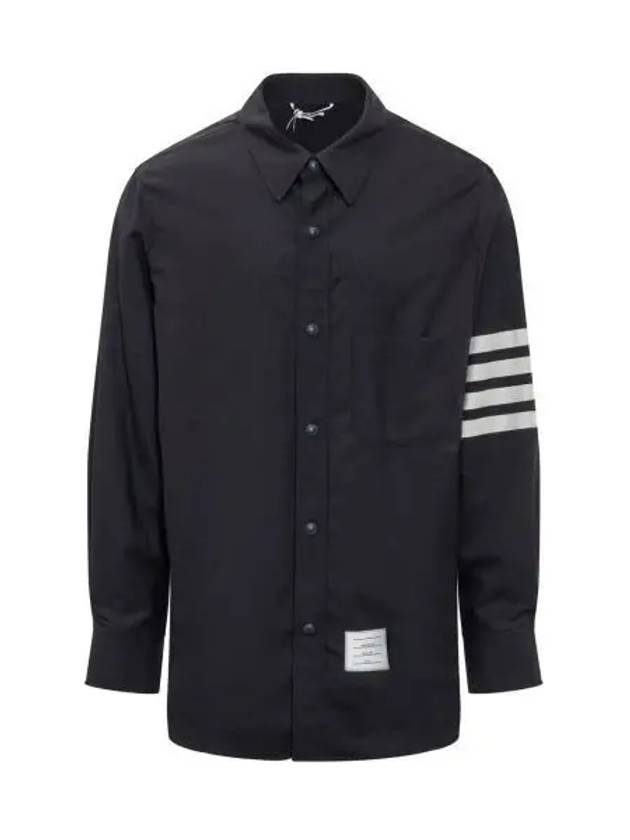 4 Bar Stripe Plain Weaving Wool Long Sleeve Shirt Navy - THOM BROWNE - BALAAN 2