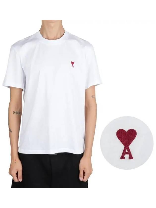 Heart Cotton Short Sleeve T-Shirt White - AMI - BALAAN 2