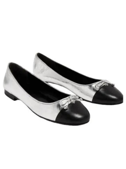 Metallic Effect Leather Cap Toe Ballet Flat Silver - TORY BURCH - BALAAN 2