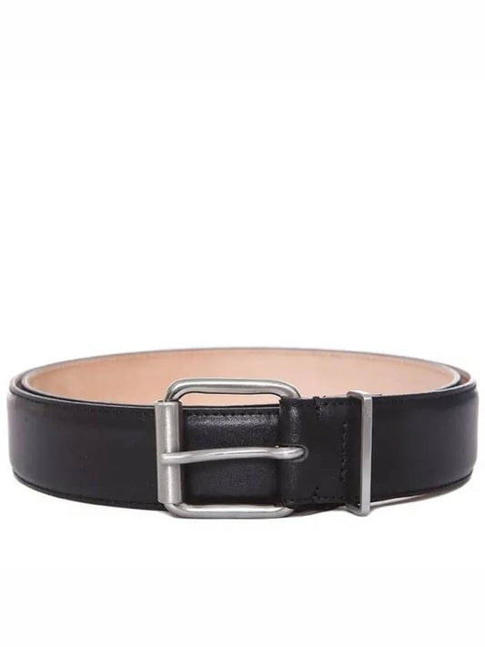 Silver Buckle Smooth Leather Belt Black - AMI - BALAAN 2