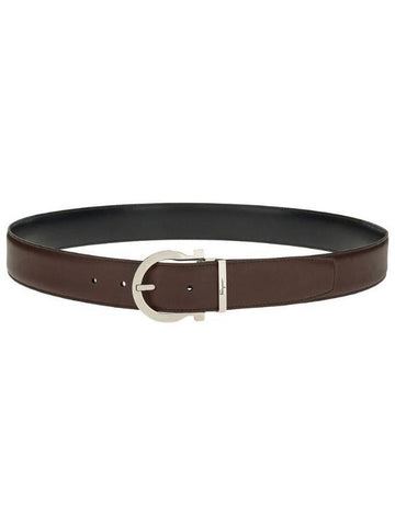 Salvatore Men's Gancini Reversible Leather Belt Tamarind Black - SALVATORE FERRAGAMO - BALAAN.