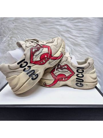 Dirty lips logo rye tone sneakers size 5 - GUCCI - BALAAN 1