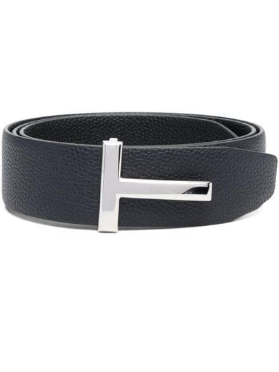 Sliver Soft Grain Leather T Icon Belt Dark Navy Black - TOM FORD - BALAAN 2