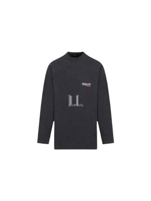 Embroidered Logo Cotton Long Sleeve T-Shirt Grey - BALENCIAGA - BALAAN 2