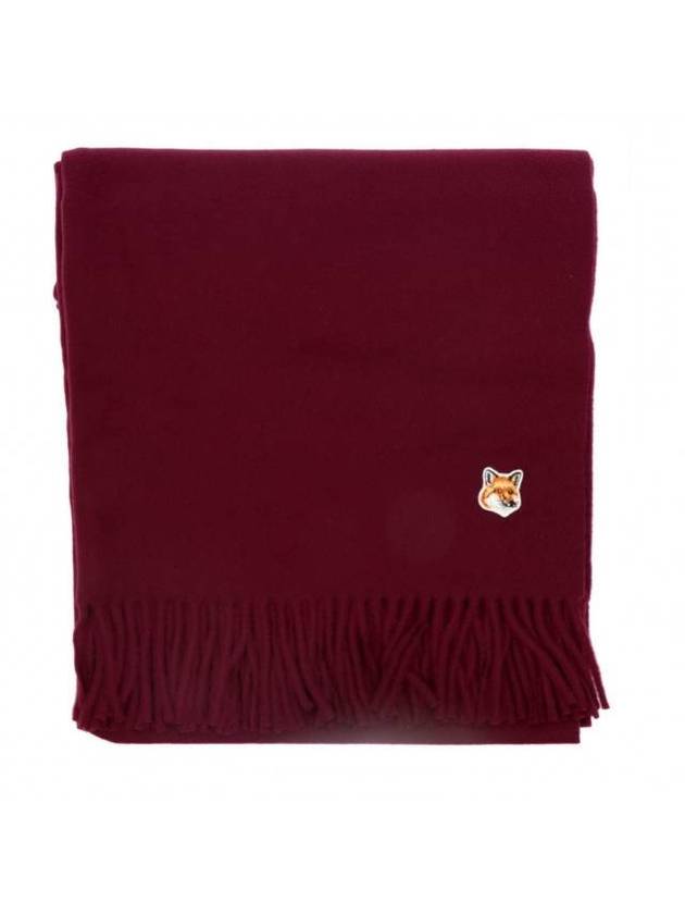 Small Fox Head Patch Wool Muffler Wine - MAISON KITSUNE - BALAAN 1