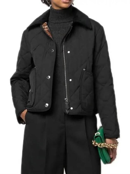 Corduroy Collar Diamond Quilted Cropped Barn Jacket Black - BURBERRY - BALAAN 2