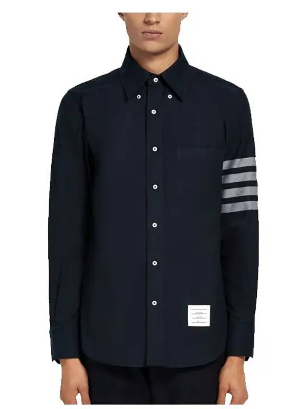 Men's Diagonal Solid Flannel Long Sleeve Shirt Navy - THOM BROWNE - BALAAN 4