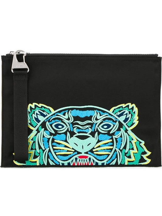 tiger logo embroidered clutch bag black - KENZO - BALAAN.