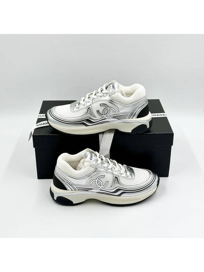 Fabric Laminated Low Top Sneakers Silver - CHANEL - BALAAN 2