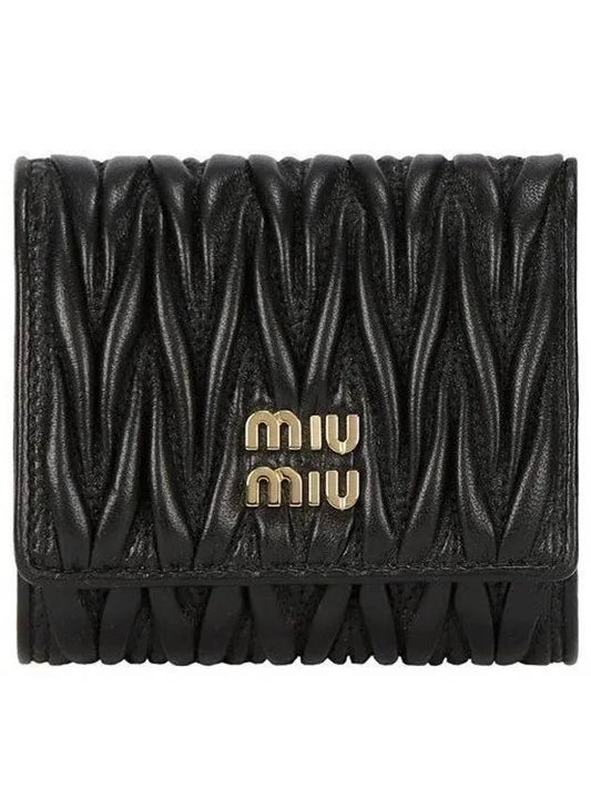 Matelasse Logo Calfskin Half Wallet Black - MIU MIU - BALAAN 2