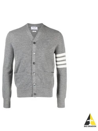 4 bar V neck waffle stitch cardigan light gray MKC484A Y1014 - THOM BROWNE - BALAAN 1