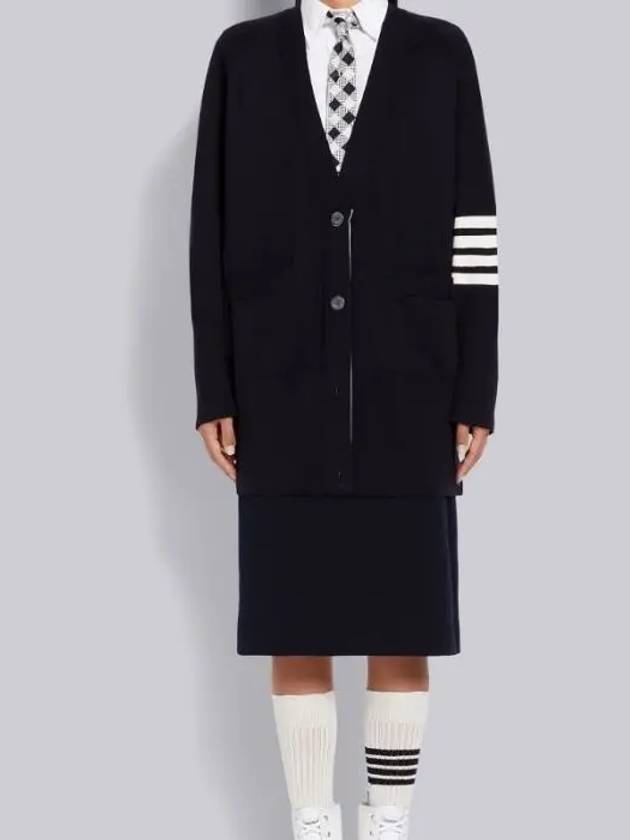 Stitched Cotton 4 Bar Cardigan Navy - THOM BROWNE - BALAAN 5