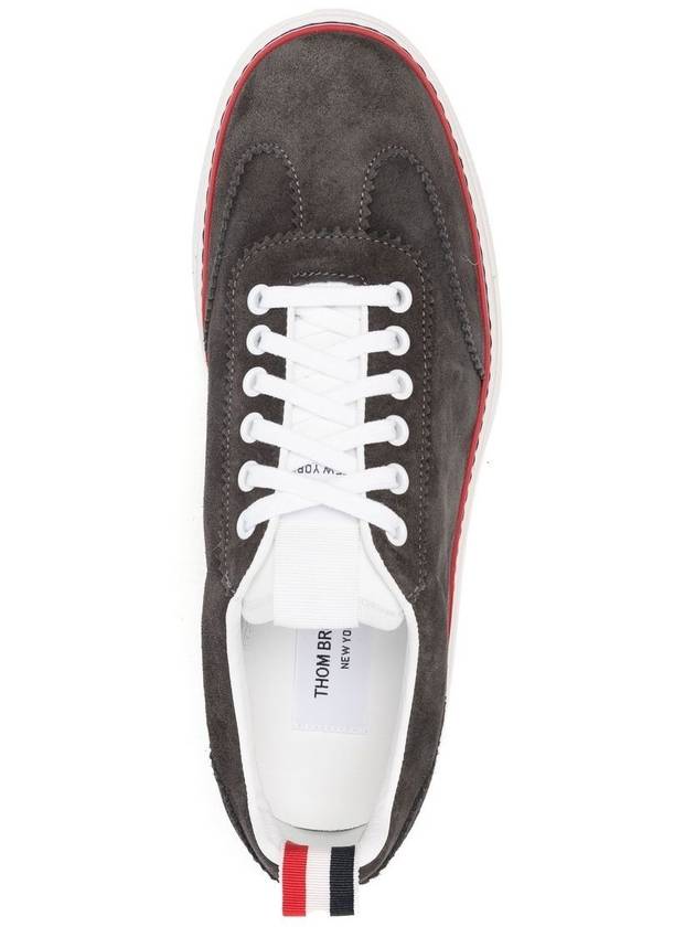 Men's 3 Bar Suede Low Top Sneakers Grey - THOM BROWNE - BALAAN 4