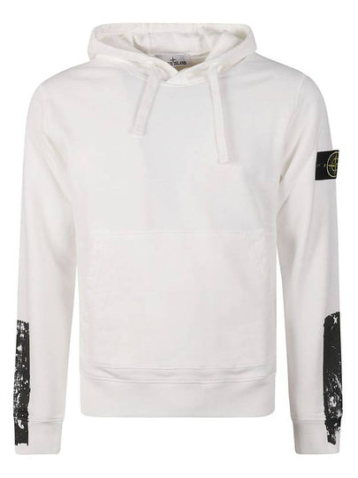 Logo Patch Brushed Cotton Hoodie White - STONE ISLAND - BALAAN 2