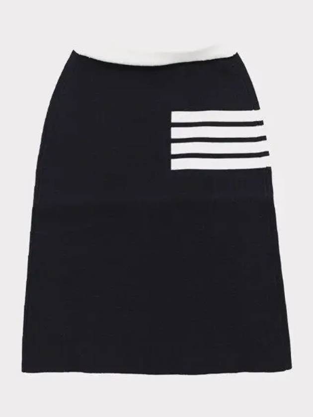 Double Face Merino 4 Bar A Line Skirt Navy - THOM BROWNE - BALAAN 2