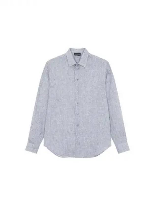 Men s Long Sleeve Linen Shirt Melange Gray 270200 - EMPORIO ARMANI - BALAAN 1