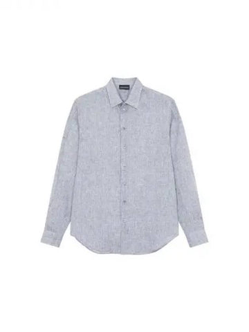 Men s Long Sleeve Linen Shirt Melange Gray 270200 - EMPORIO ARMANI - BALAAN 1