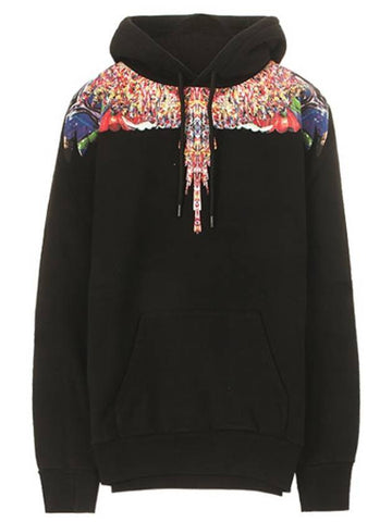 Wings Print Cotton Hoodie Black - MARCELO BURLON - BALAAN 1