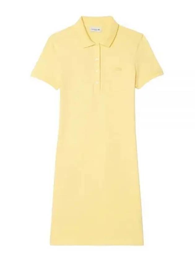 Women's Slim Fit Stretch Cotton Pique Polo Short Dress Yellow - LACOSTE - BALAAN 2