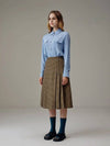 Wool Check Pleated Skirt Brown - VOYONN - BALAAN 7