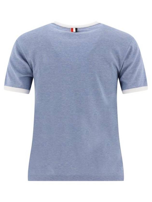 Women's Melange Jersey Ringer Short Sleeve T-Shirt Light Blue - THOM BROWNE - BALAAN 3